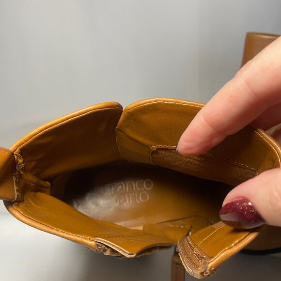 Franco Sarto Dalden Cognac Tan Leather Lug Chunky Block Sole Boots Womens 7 GUC - Picture 7 of 9